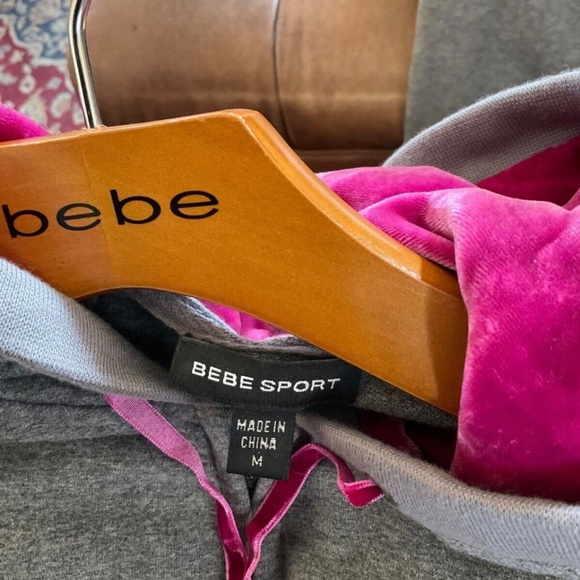 Bebe Sport Gray Track Suit Set Mauve Velvet Stripe Hoodie ! M Hoodie - XS Pant - Picture 8 of 10